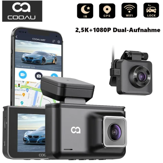 COOAU Dashcam 2K+1080P Vorne und Hinten mit Loop-Aufnahme G-Sensor & Nachtsicht