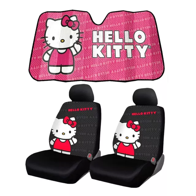 New hello kitty Car Truck Front Seat Covers Headrest Covers & Pink Sunshade Set