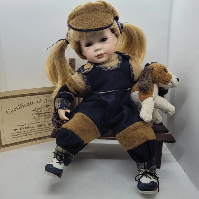 Heritage Signature Collection JAIME The Tomboy Porcelain Doll w/ Dog & Bench