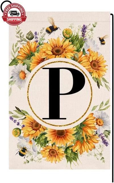 Monogram Letter P Garden Flag Summer Sunflower 12X18 Vertical Double Sided Sprin