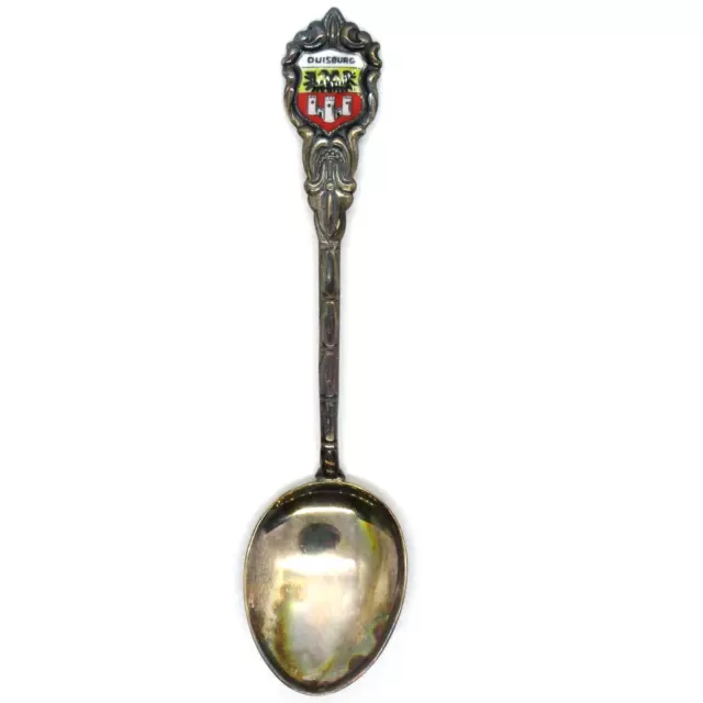 Andenkenlöffel aus 800er Silber DUISBURG Wappen emailliert Silver Souvenir Spoon