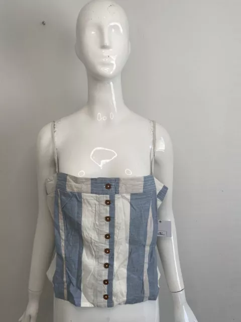 NWT Oneill Womens Top Button up Crop Shirt Striped Blue and White Size XL