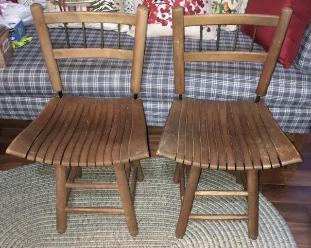 Two-Vintage Arthur Umanoff Style Mid Century Modern Swivel Wooden Slat Stools