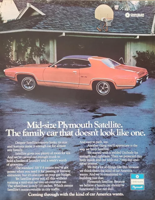 1972 Chrysler Plymouth Satellite Automobile Car Plenty Room For 6 Print Ad