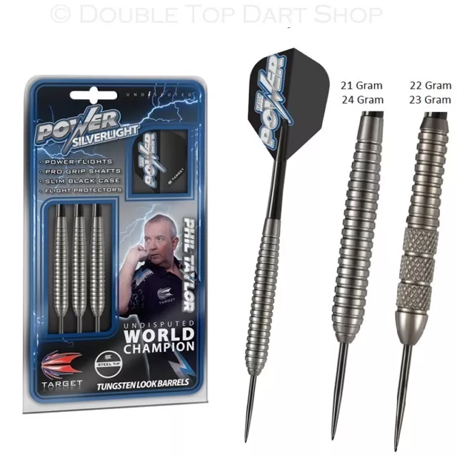 Phil Taylor Power Silverlight Brass Steel Tip Darts by Target - 21g 22g 23g 24g