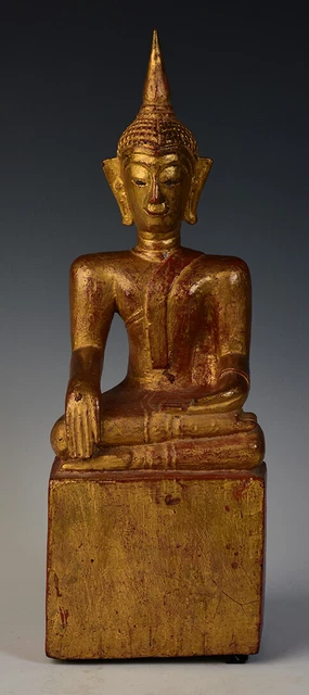 19th Century, Antique Lanna Thai Wooden Seated Buddha