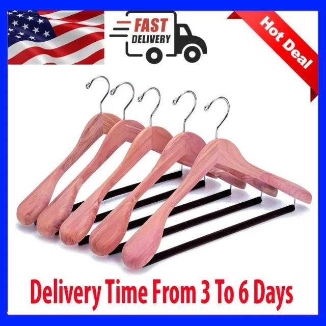 5 Pack American Red Cedar Wood Coat Non Slip Suit Hangers with Extra Wide Closet
