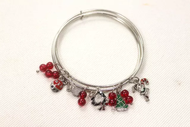 Holiday Christmas Enamel Charms Silver Tone Bracelet