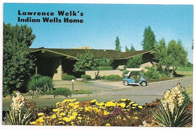 CARTE POSTALE INDIAN WELLS CA LAWRENCE WELK #39 S HOME voiturette de golf