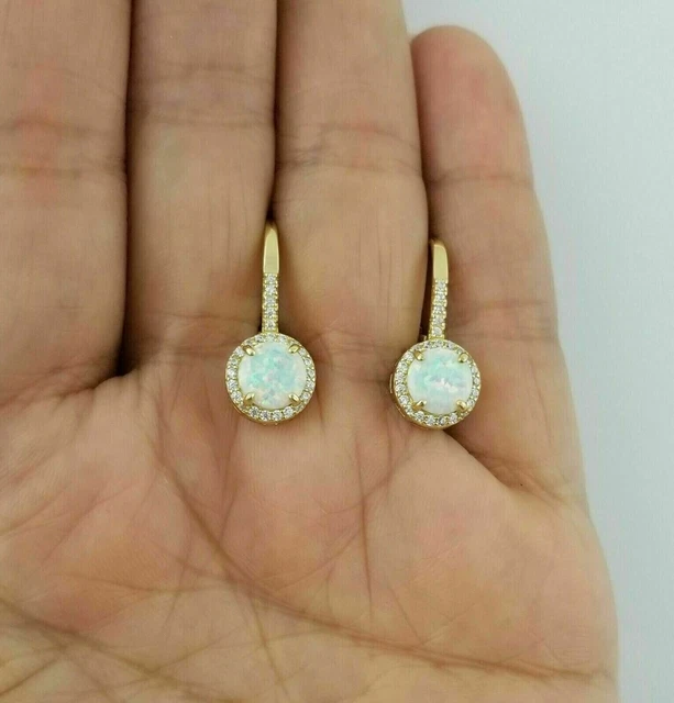 Lab Created 2.50 Ct Round Fire Opal Drop & Dangle Earring 14K Yellow Gold Plated