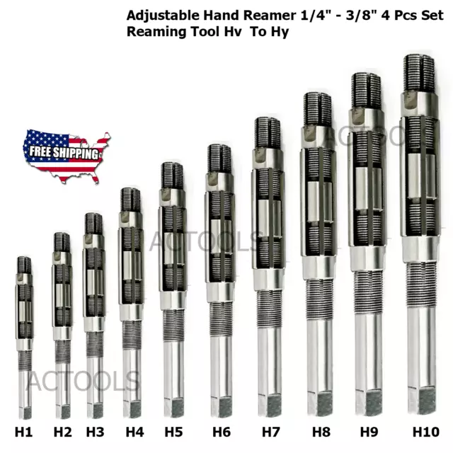 Adjustable Hand Reamer 10 Pcs Set H1 to H10 Capacity 3/8" to 15/16'' - IND