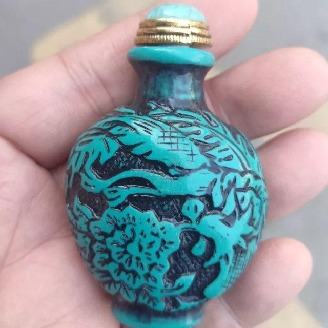 Hand Carved Snuff Bottle Old Chinese Turquoise