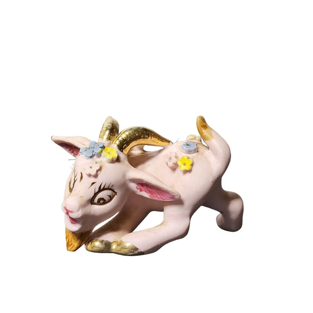 Vintage Parksmith Pink Floral Gold Billy Goat Japan Dainty Trinket