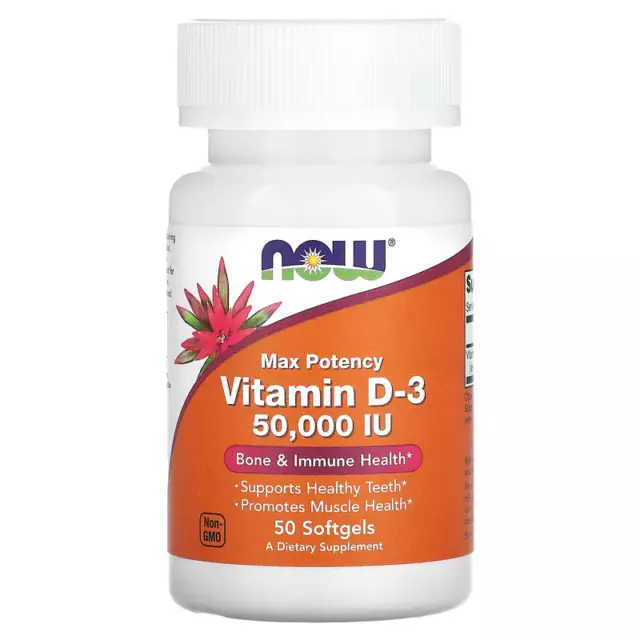 Now Foods - Vitamin D-3, Max Potency - 50 Softgels - 50,000 Iu - Exp: May 2026