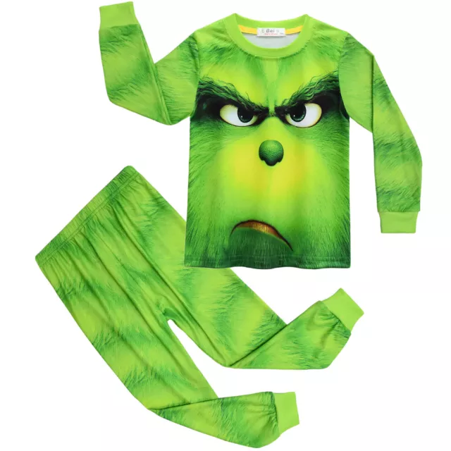 Costume cosplay di Natale bambini set pigiami Grinch maniche lunghe + pantaloni