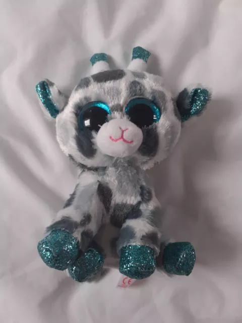 RARE Ty Beanie Boo Gia the Giraffe 7” Plush, white, teal, sparkly