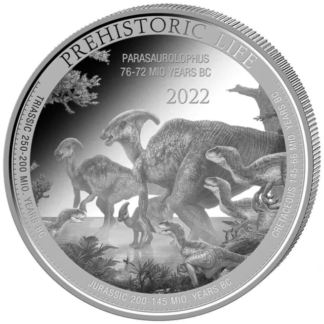 1 oz 999,9 Silbermünze - Prehistoric Life - Parasaurolophus - Kongo 2022