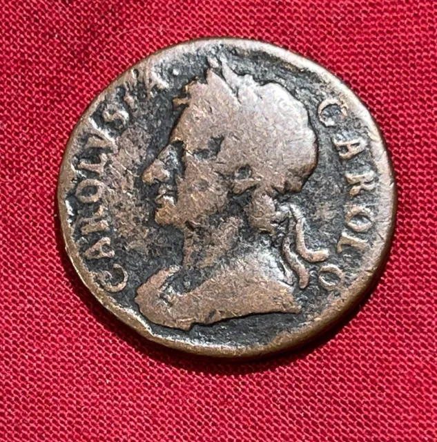 1672 Charles II Copper Farthing Early USA, Colonial