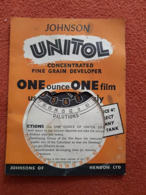 Vintage Johnsons Unitol Developer Solution Calculator