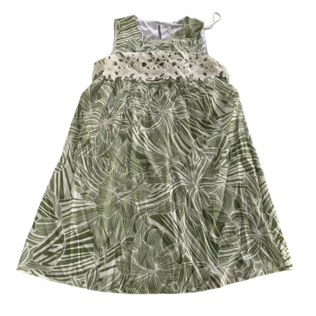 NY Collection Dress Women Medium Green White Floral Lace Detail Sleeveless Rayon