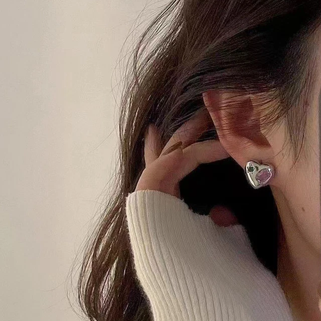 Fashion Zircon Star Heart Shaped Stud Earrings Korean Style Double Sided Earring