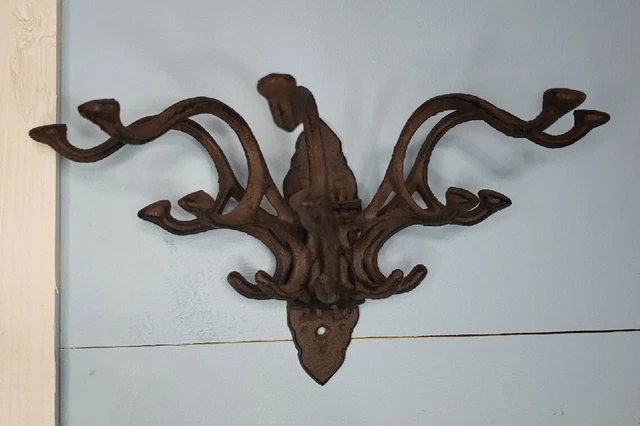 Vintage Victorian Cast Iron 5 Arm Hat Hooks Coat Rack Wall Hanging