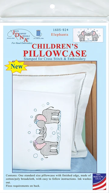 2 Pack Jack Dempsey Children's Stamped Pillowcase W/Perle Edge-Elephants -1605 9
