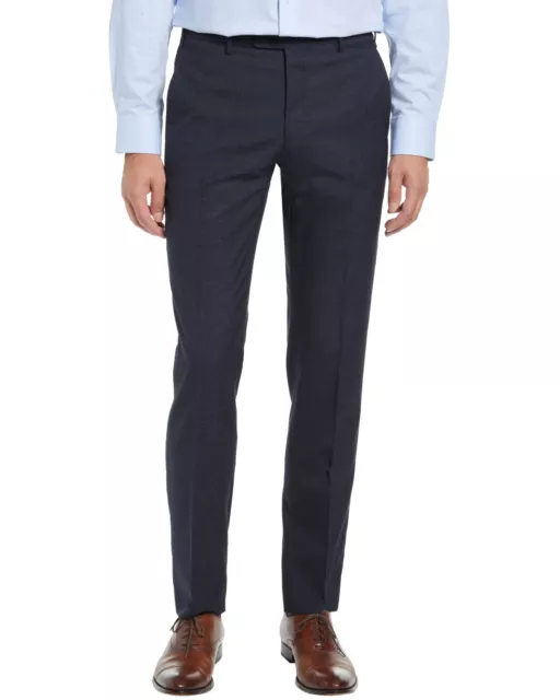 Zanella Mens Parker Flat Front Check Wool Trousers 34 Navy Pants - NWT $298