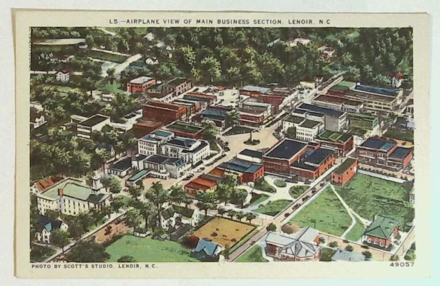 Airplane view main Business Section Lenoir North Carolina NC Postcard vintage B6