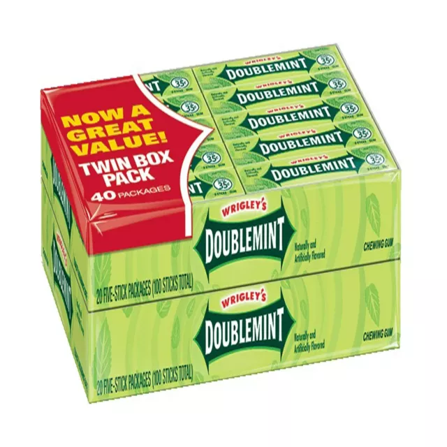 Wrigley's Doublemint Chewing Gum, 5-sticks, 40-count