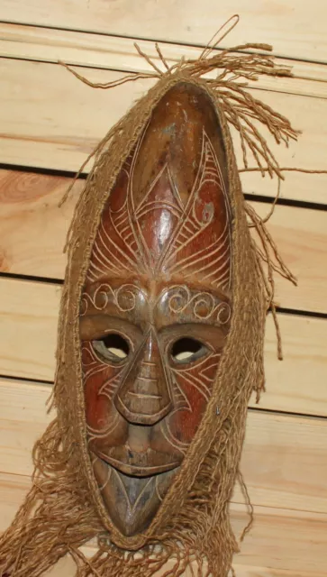 Vintage African hand carving wood tribal wall hanging mask with hair