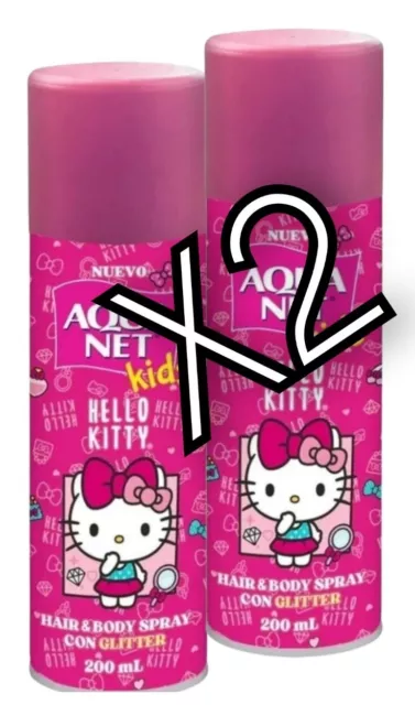 2 x 200mL HELLO KITTY ❤️AQUA NET BRILLO PARA CABELLO ROPA CORPORAL SPRAY LIMITADO