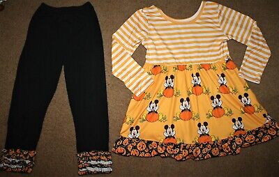 Girls Boutique Disney Mickey~Mouse Pumpkin Fall Ruffled outfit Lot sz 7-8