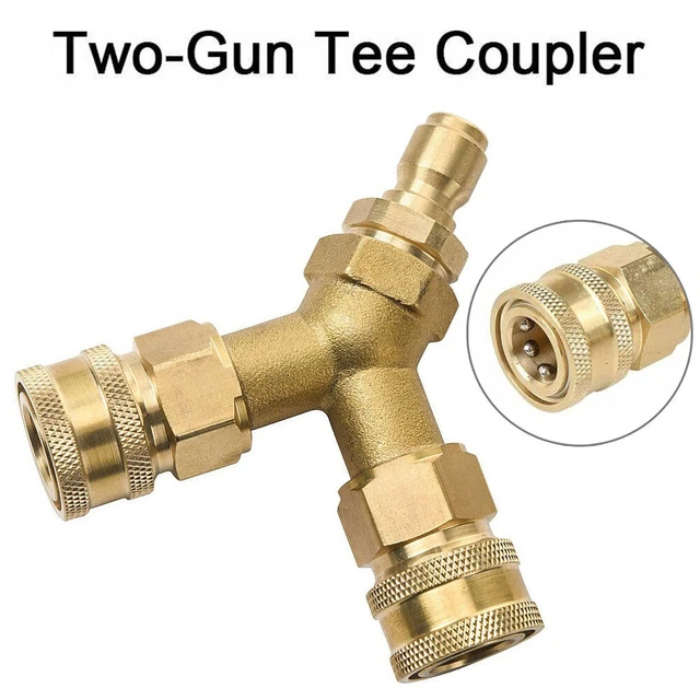 Y-Verteiler Für Hochdruckreiniger – Messing T-Stück Mit 3/8“ Anschluss, Bis 5000 PSI, Für Zwei Pistolen Gleichzeitig