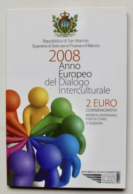 San Marino 2 Euro Gedenkmünze 2008 Dialog mit Folder Blister, Münze In Kapsel