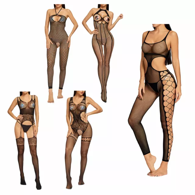 Femme Sexy Bodystocking Résille Body String Ouvert Combinaison de Nuit Babydoll