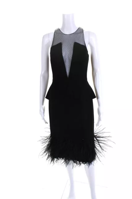 Noir Sachin & Babi Womens Mesh Feather Trim Melrose Sheath Dress Black Size 4
