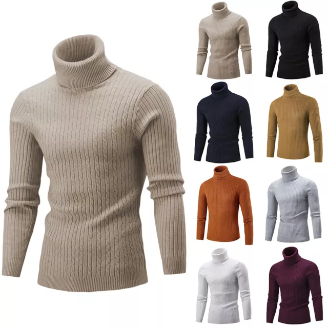 Mens Turtle High Neck Jumper Knitted Tops Long Sleeve Pullover Shirts Sweater