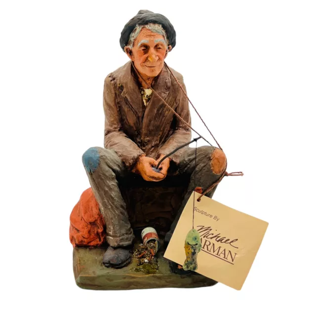 VTG Michael Garman King Of The Road Fisherman Sculpture Signed NWT