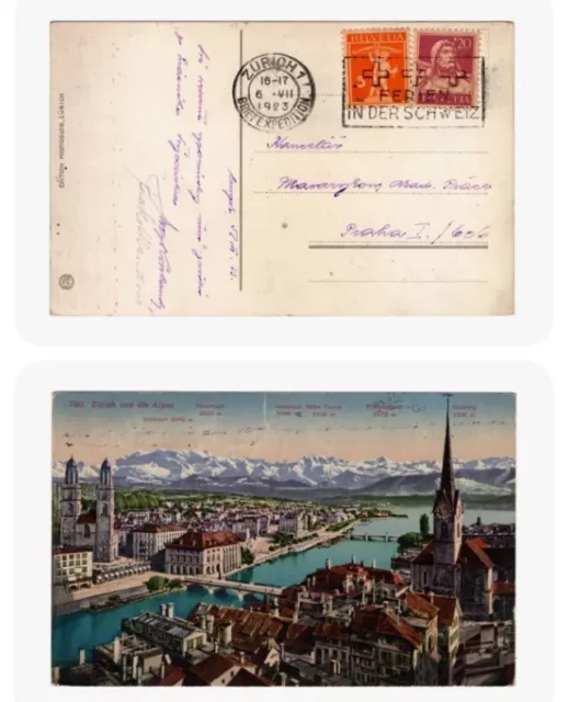 Switzerland  AK PPC Postcard Zurich 1923 to Praha Czech Republic Top Rare