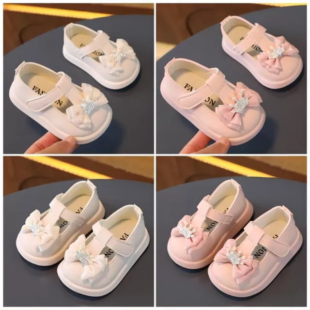 Baby Bow Fancy Wedding Dress Shoes Girls Toddlers Birthday Soft Flat Prewalker