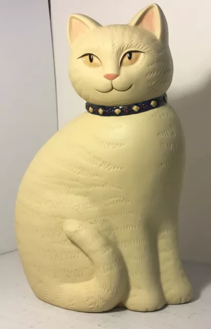 Vintage Ceramic Pottery FOLK ART CAT Statue 8” Tall JAPAN By Crowning Touch CUTE