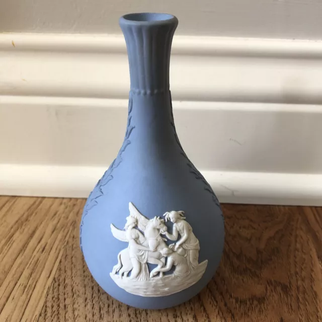 Wedgwood Jasperware Light Blue 5 1/8" Bud Vase Pegasus & Angelic Scenes England