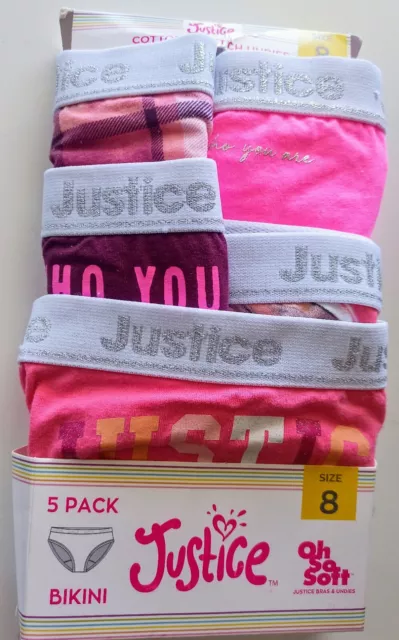 justice Underwear Girls glitter logo bikini panties NEW Sz 8 multi colored Pink