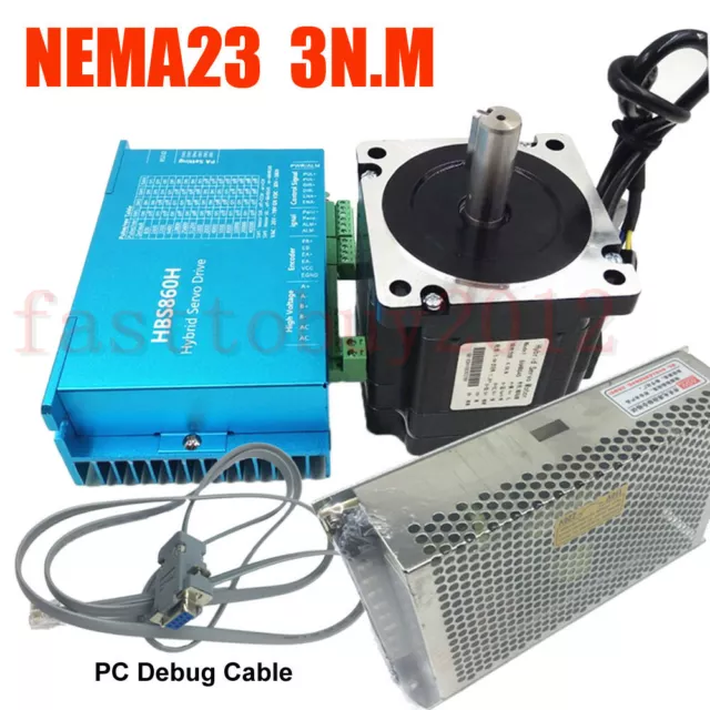 428oz-in Closed-Loop Stepper Motor Nema23 3NM DSP Drive Power Supply RS232 Cable
