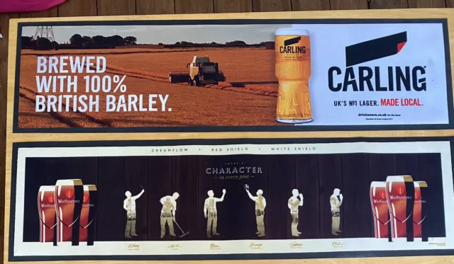 Carling & Worthington’s Long Beer Mat Bar Runners Home Bar - 90cm x 25cm