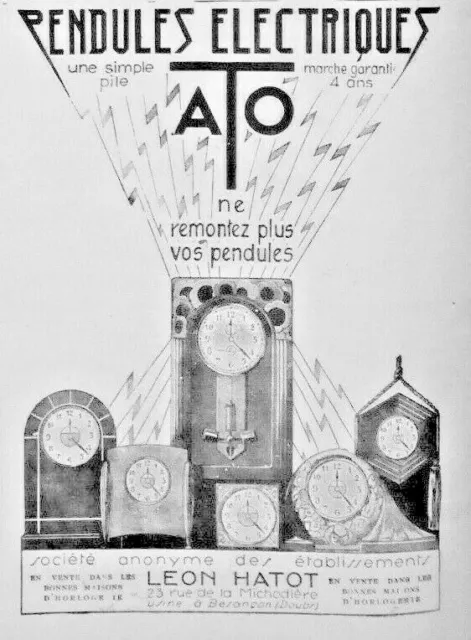 Publicité De Presse 1925 Pendules Électrique Ato - Leon Hatot A Besançon