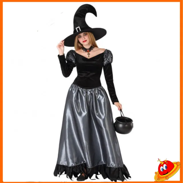 Costume Halloween Carnevale Donna Ragazza Travestimento Strega Elegante