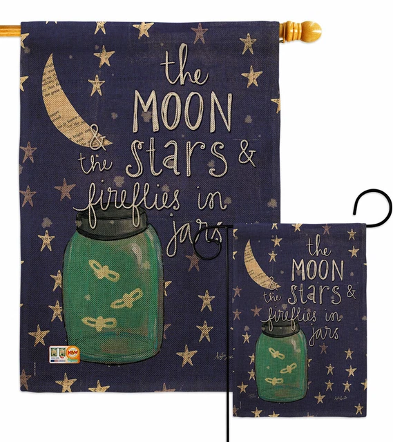 Moon Stars Fireflies Jars Burlap Garden Flag Sweet Life Expression Yard Banner