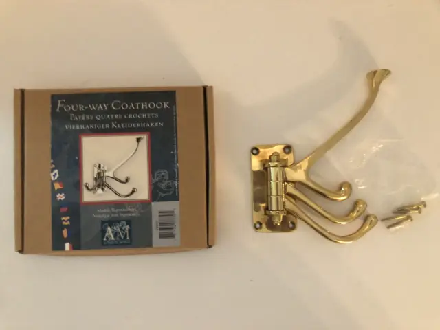 Solid Brass Coat Hook Four Way Folding Swivel Authentic Models NEW